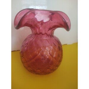 Vintage Rossi Canadiana Cranberry Red Diamond Optic Glass Vase 6.5"